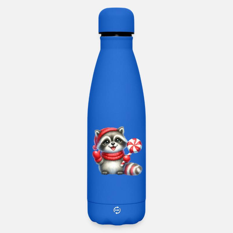 Gemütlicher Waschbär mit Zuckerstange - Matte Thermosflasche 500 ml - Königsblau