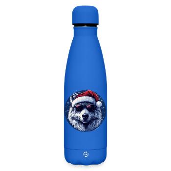 Loup avec chapeau de Noël et lunettes de soleil - Bouteille isotherme SOFT TOUCH 500 ml - bleu roi - Devant
