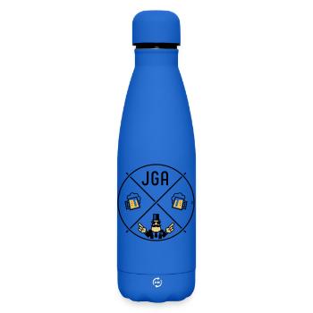 Signe de main du marié pour enterrement de vie de garçon Cercle de bière POS 3C - Bouteille isotherme SOFT TOUCH 500 ml - bleu roi - Devant