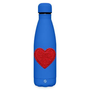 Herz im bestickten Look (gedruckt) - Matte Thermosflasche 500 ml - Königsblau - Vorne
