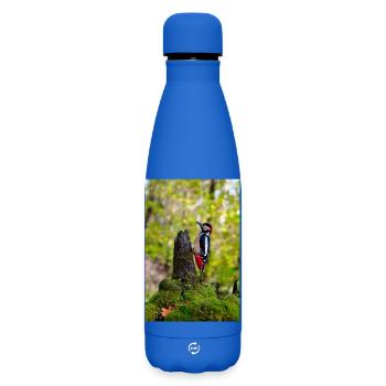 Woodpecker on Mossy Forest Stump - Matte Insulated Water Bottle 500 ml - royal blue - Front