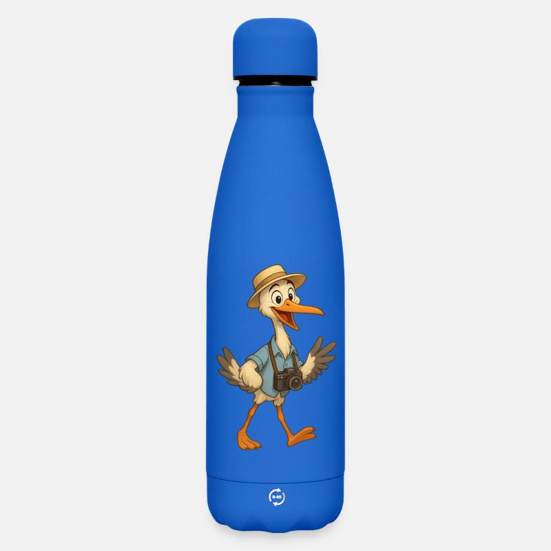 Reisender Storch & Kamera - Matte Thermosflasche 500 ml - Königsblau