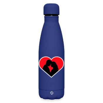 Paar Silhouette Liebe Romantik Valentinstag Freund - Matte Thermosflasche 500 ml - Dunkelblau  - Vorne