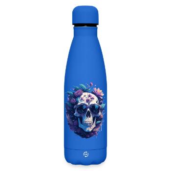 Pastel-colored floral skull with sunglasses - Matte Insulated Water Bottle 500 ml - royal blue - Front
