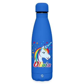 Unicorn Olivia Rainbow - Matte Insulated Water Bottle 500 ml - royal blue - Front