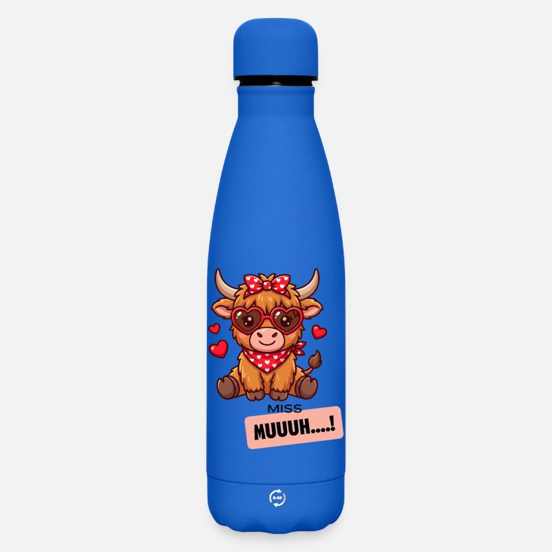 Herzige Kuh mit Herzbrille - Matte Thermosflasche 500 ml - Königsblau