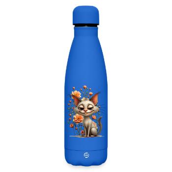 La chatte espiègle Melodie et la splendeur florale. - Bouteille isotherme SOFT TOUCH 500 ml - bleu roi - Devant