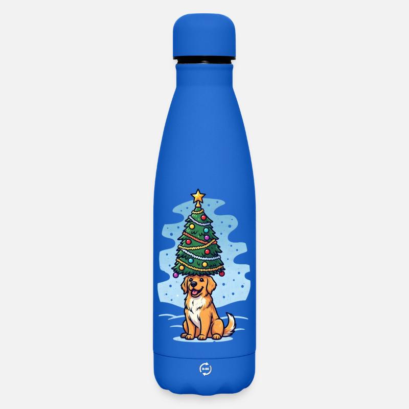 Hund mit Weihnachtsbaum Design - Matte Thermosflasche 500 ml - Königsblau