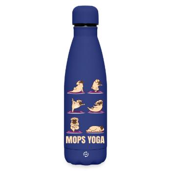 Pug Yoga Meditation Pug Dog Yoga Training - Matte Insulated Water Bottle 500 ml - dark blue  - Front
