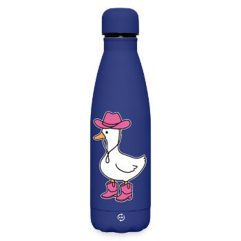 Pink boots duck in cowboy look - Matte Insulated Water Bottle 500 ml - dark blue  - Front