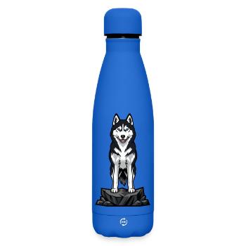 Sibirischer Husky-Hund auf Felsen Blue Eyes stolz - Matte Thermosflasche 500 ml - Königsblau - Vorne