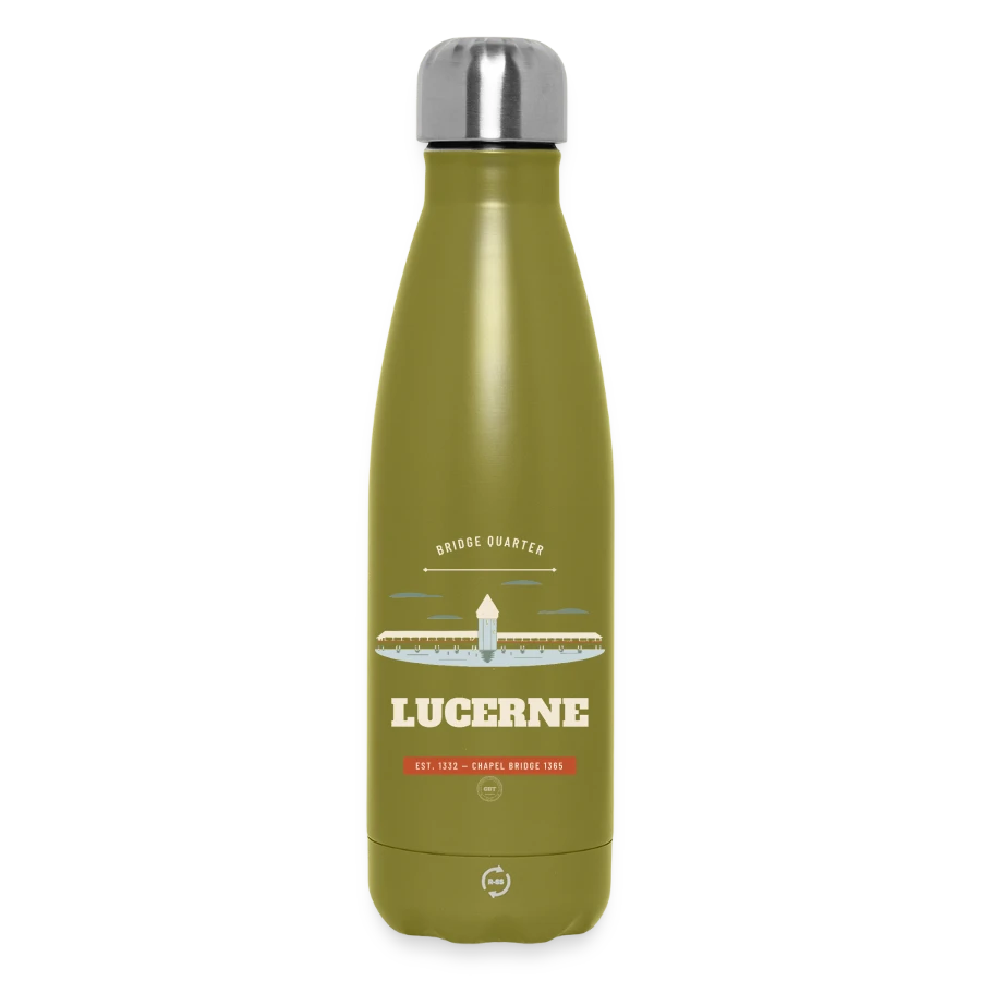 Lucerne badge on a insulated water bottle 500 ml, olive green 