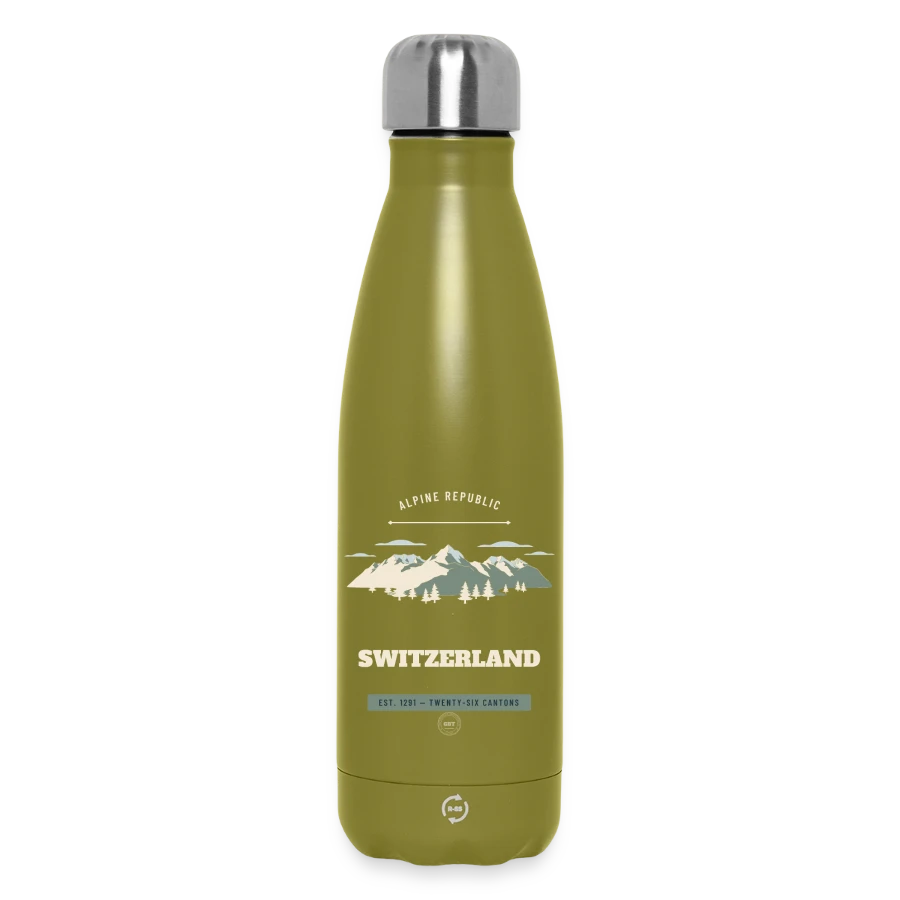 Switzerland badge on a insulated water bottle 500 ml, olive green 