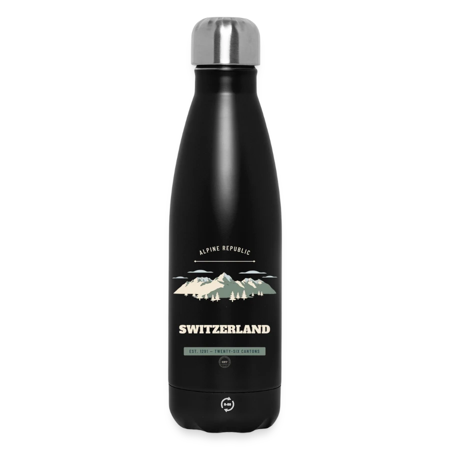 Switzerland badge on a insulated water bottle 500 ml, black