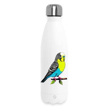 Bunter Papagei gelb blau Wellensittich auf Ast - Thermosflasche 500 ml - Weiß - Vorne