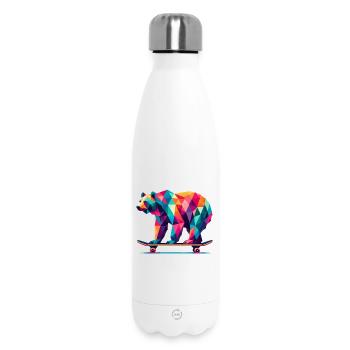 Geometric Polygon Bear Skateboarding Colorful Art - Insulated Water Bottle 500 ml - white - Front