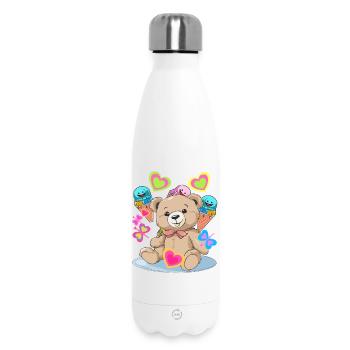 Glace Teddy Anniversaire Coeur Coeurs Enfant Enfants Bébé - Bouteille isotherme 500 ml - blanc - Devant