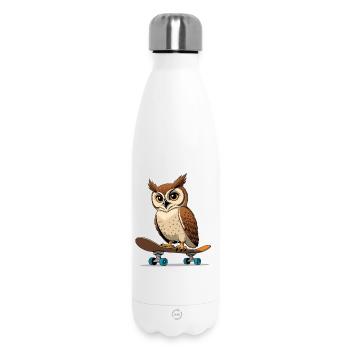 Owl on skateboard in comic style - Insulated Water Bottle 500 ml - white - Front