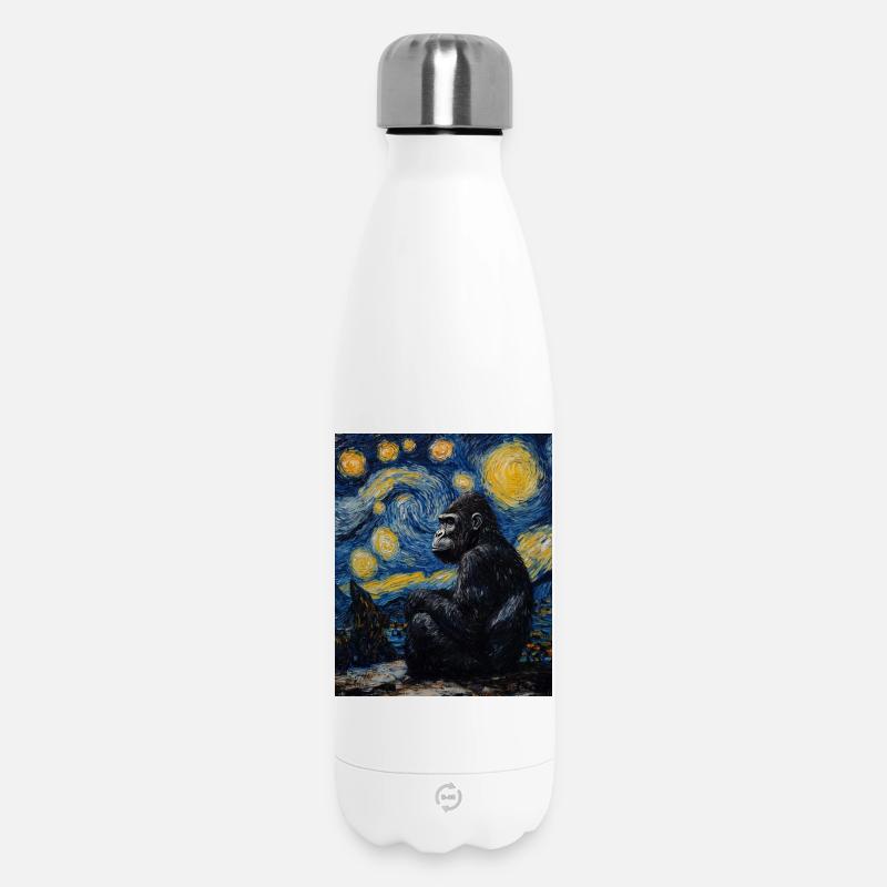 Gorille Gorille Singe Style Van Gogh Nuit étoilée - Bouteille isotherme 500 ml - blanc