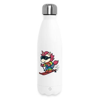 Mignon licorne de ski en costume arc-en-ciel - Bouteille isotherme 500 ml - blanc - Devant