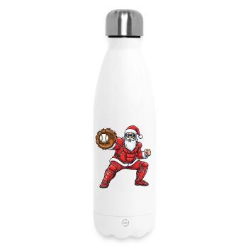 Santa Catcher Baseball Weihnachtsgrafik für Sportfans - Thermosflasche 500 ml - Weiß - Vorne