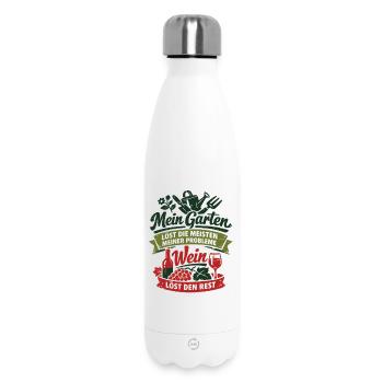 Mein Garten löst meine Probleme - Wein Spruch - Thermosflasche 500 ml - Weiß - Vorne