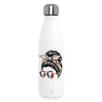 Fille Chignon Décoiffé France Tour Eiffel - Bouteille isotherme 500 ml - blanc - Devant