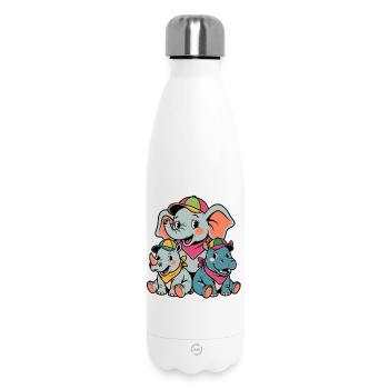 Cute Elephant, Rhino & Hippo Cartoon - Insulated Water Bottle 500 ml - white - Front