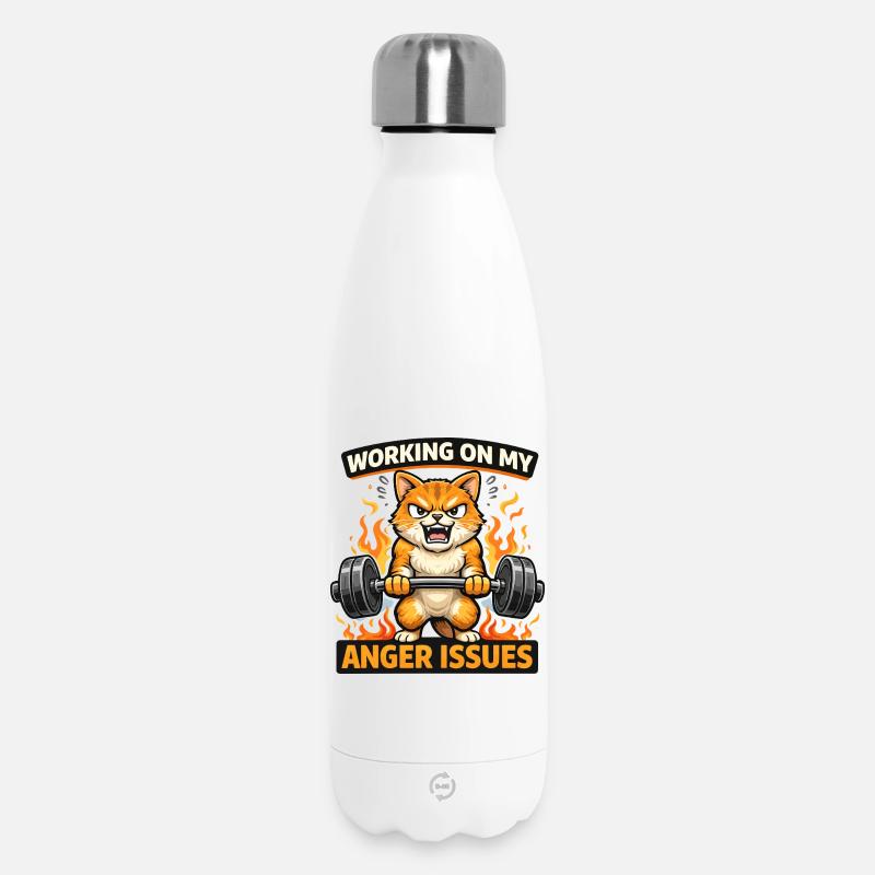 Wütende Katze hebt Gewichte und brennende Wut - Thermosflasche 500 ml - Weiß