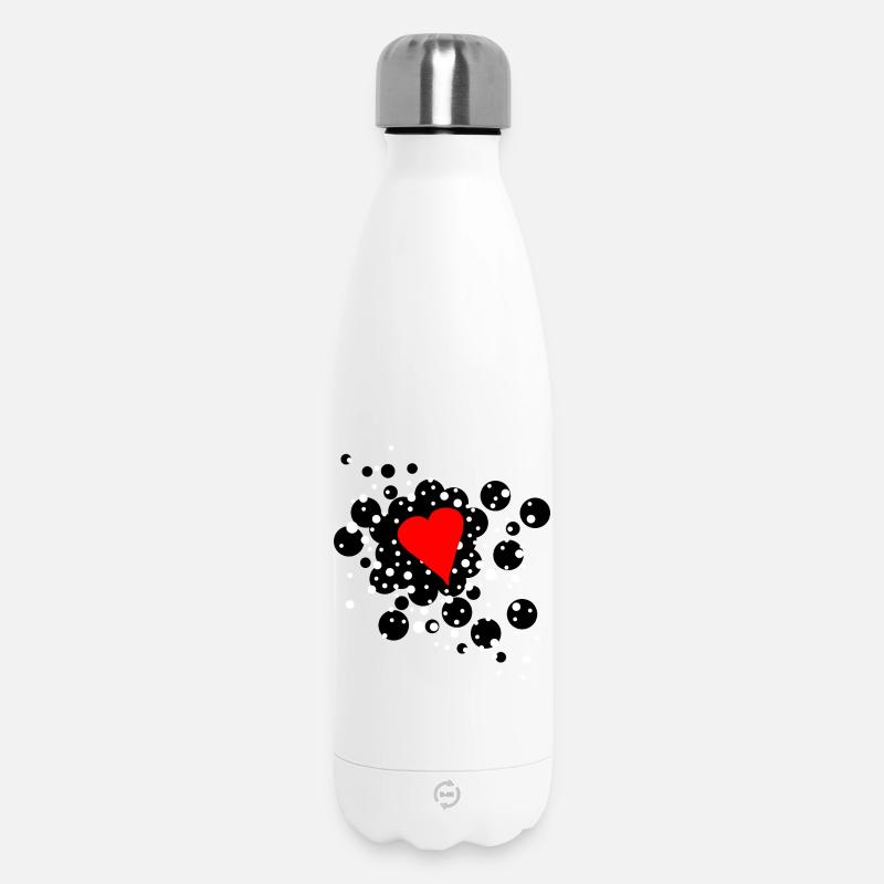 Coeur rouge avec des points noirs et blancs - Bouteille isotherme 500 ml - blanc