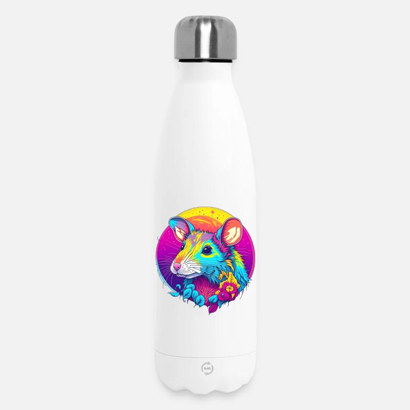 Psychedelic Neon Rat with Flowers - Insulated Water Bottle 500 ml - white