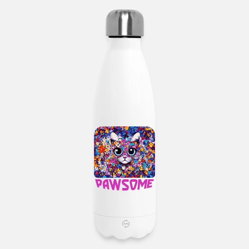 Pawsome - kat i blomster - Termoflaske 500 ml - hvid