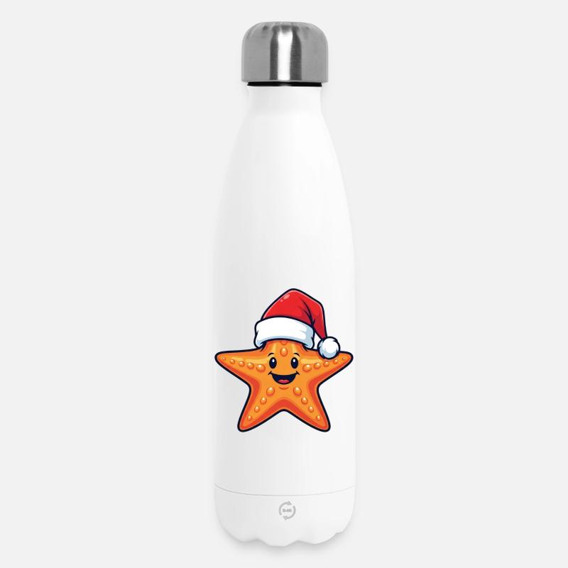 étoile de mer de dessin animé avec chapeau de Noël - Bouteille isotherme 500 ml - blanc
