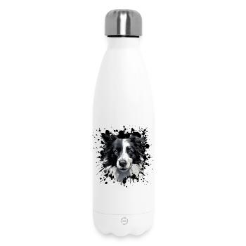 Portrait du Border Collie en niveaux de gris - Bouteille isotherme 500 ml - blanc - Devant