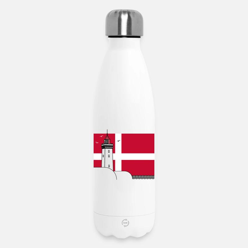 Drapeau du Danemark avec phare de Rubjerg Knude - Bouteille isotherme 500 ml - blanc