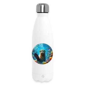 Robe unter Wasser mit einer Taucherbrille winkt - Thermosflasche 500 ml - Weiß - Vorne