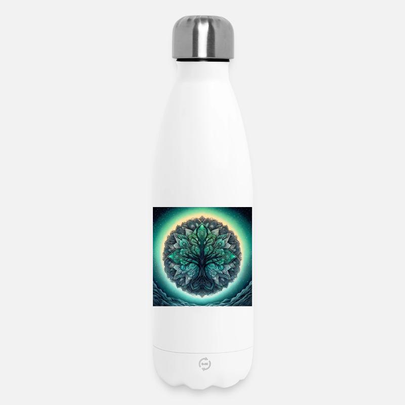 Mandala-Baum in Seegrün - Thermosflasche 500 ml - Weiß