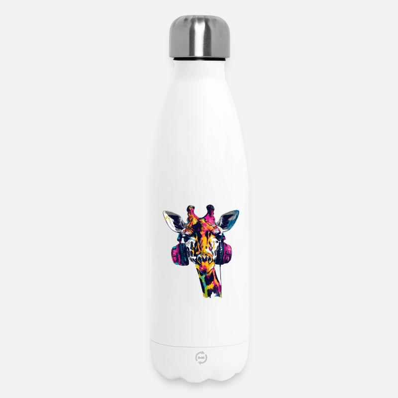 Giraffe Giraffen Giraffenkopf mit Kopfhörer - Thermosflasche 500 ml - Weiß