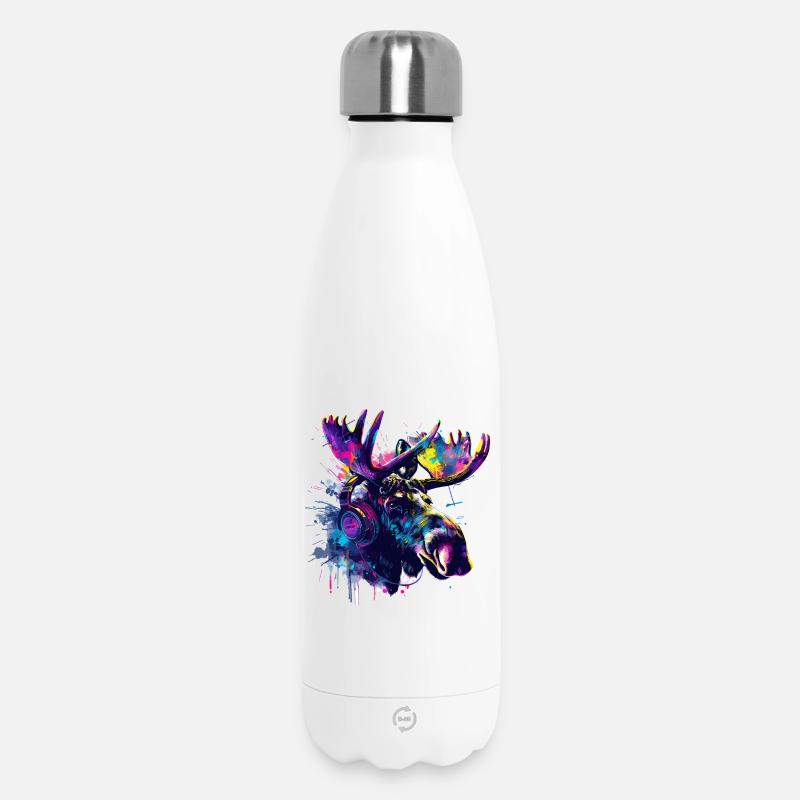 Elch Elche Elchkopf mit Kopfhörer - Thermosflasche 500 ml - Weiß