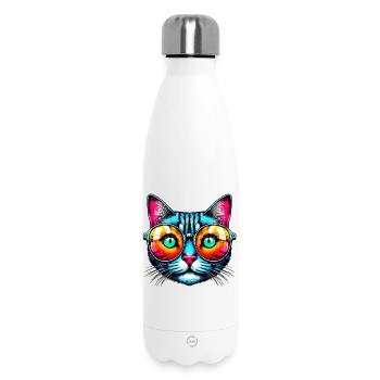 Chat avec des lunettes de soleil - Bouteille isotherme 500 ml - blanc - Devant