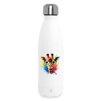 Girafe cool avec des lunettes dans l’art coloré Splash - Bouteille isotherme 500 ml - blanc - Devant