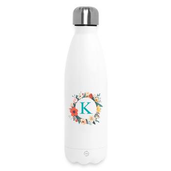 K Monogram, Couronne de fleurs, Personnalisable - Bouteille isotherme 500 ml - blanc - Devant