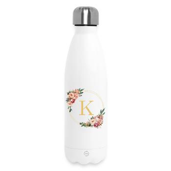 K Monogram, Couronne de fleurs, Personnalisable - Bouteille isotherme 500 ml - blanc - Devant