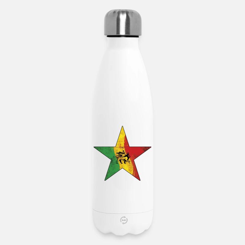 Lion Reggae avec peinture Rasta - Bouteille isotherme 500 ml - blanc