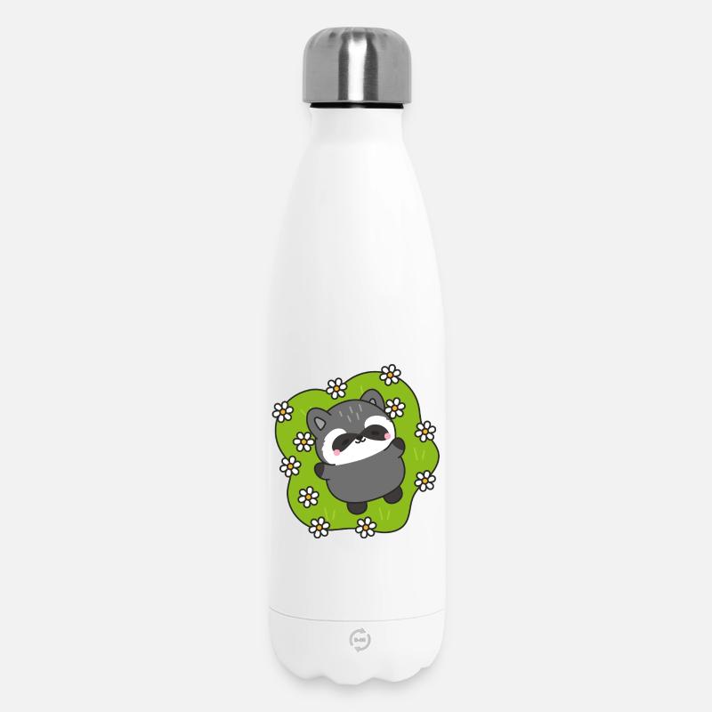 Waschbär-Freude unter den Blumen - Thermosflasche 500 ml - Weiß