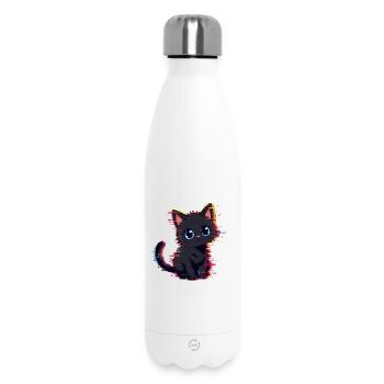 Neon Glitch Schwarze Katze Niedlich - Thermosflasche 500 ml - Weiß - Vorne