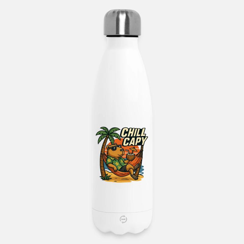 Chill Capy – Capybara de plage - Bouteille isotherme 500 ml - blanc