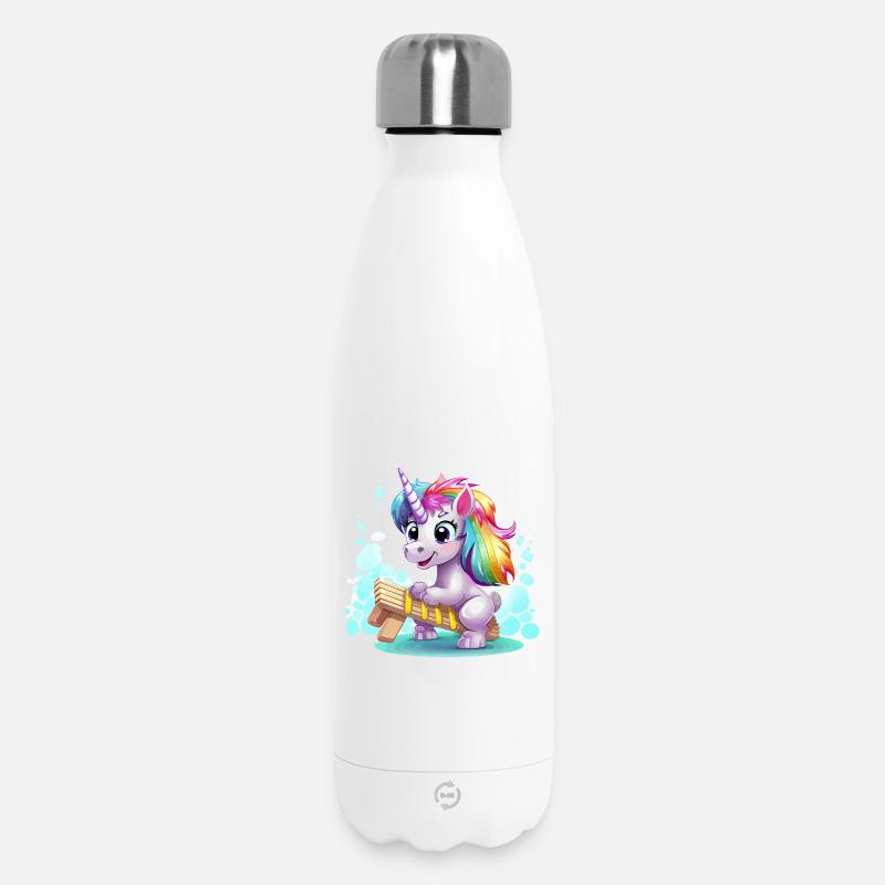 Regenbogen Einhorn Schlitten - Thermosflasche 500 ml - Weiß