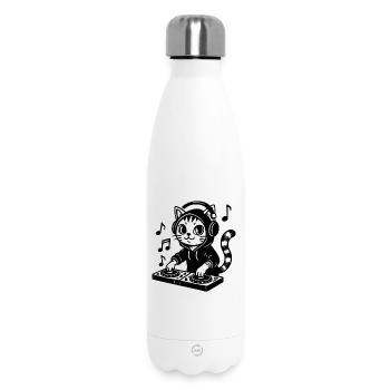 Cat DJ in hoodie - Insulated Water Bottle 500 ml - white - Front