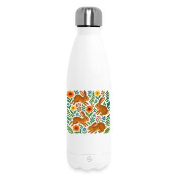 Lapins en fleurs à l’aquarelle - Bouteille isotherme 500 ml - blanc - Devant